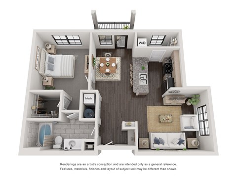 Floor plan for 1 bed, 1 bath, 814 sqft